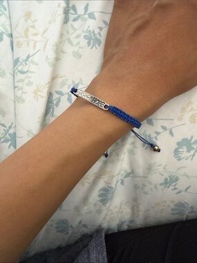 Blue Woven 'Hope' Bracelet with Silver Bar